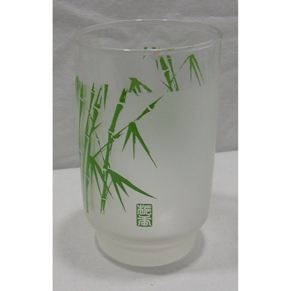 4 Vtg Frosted Bamboo Juice/Milk Tumbler Tapered Bottom Glasses 4" - Picture 6 of 9